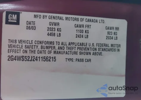 2004 Buick Century z USA, uszkodzony, nr VIN 2G4WS52J241156215